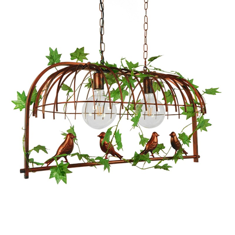 GloboStar® NEST 01645 Vintage Κρεμαστό Φωτιστικό Φιγούρα Δίφωτο 2 x E27 IP20 Χάλκινο Μέταλλο με Πράσινο Πλαστικό - Μ73.6 x Π37.5 x Y38.5cm