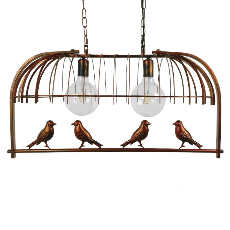 GloboStar® NEST 01645 Vintage Κρεμαστό Φωτιστικό Φιγούρα Δίφωτο 2 x E27 IP20 Χάλκινο Μέταλλο με Πράσινο Πλαστικό - Μ73.6 x Π37.5 x Y38.5cm