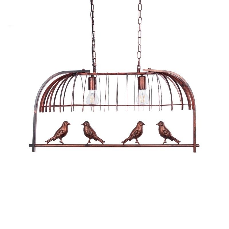 GloboStar® NEST 01645 Vintage Κρεμαστό Φωτιστικό Φιγούρα Δίφωτο 2 x E27 IP20 Χάλκινο Μέταλλο με Πράσινο Πλαστικό - Μ73.6 x Π37.5 x Y38.5cm