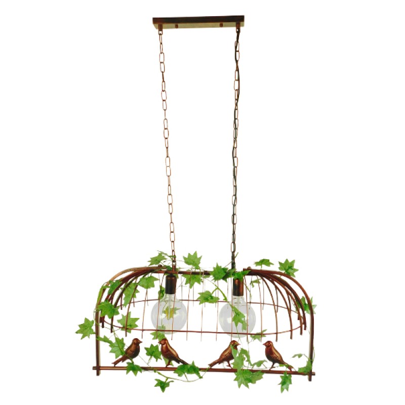 GloboStar® NEST 01645 Vintage Κρεμαστό Φωτιστικό Φιγούρα Δίφωτο 2 x E27 IP20 Χάλκινο Μέταλλο με Πράσινο Πλαστικό - Μ73.6 x Π37.5 x Y38.5cm