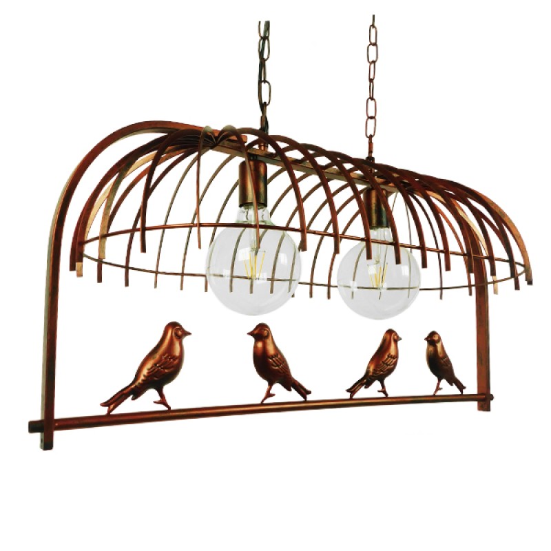 GloboStar® NEST 01645 Vintage Κρεμαστό Φωτιστικό Φιγούρα Δίφωτο 2 x E27 IP20 Χάλκινο Μέταλλο με Πράσινο Πλαστικό - Μ73.6 x Π37.5 x Y38.5cm