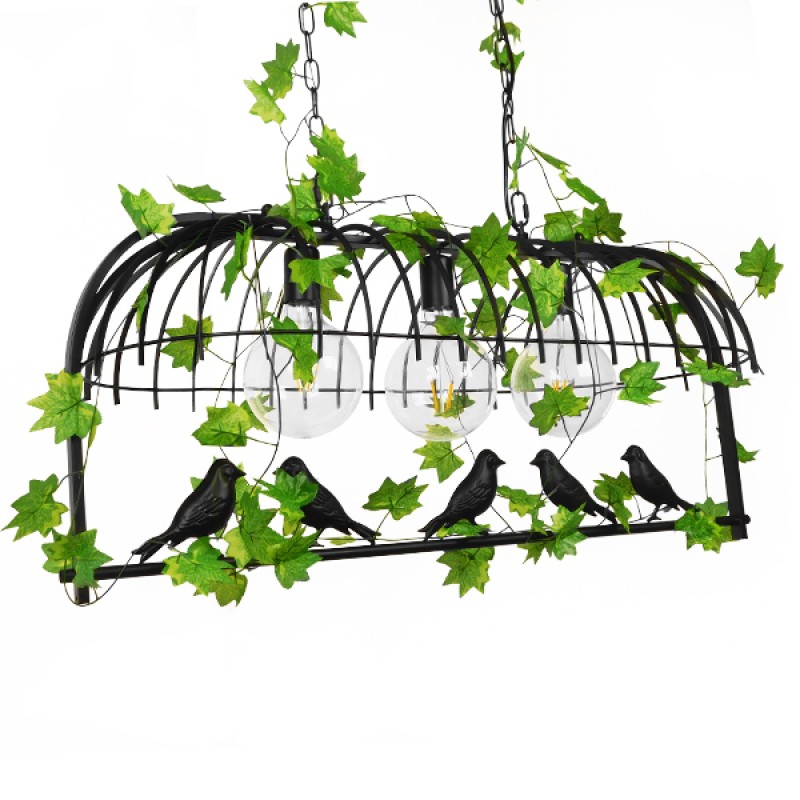 GloboStar® NEST 01646 Vintage Κρεμαστό Φωτιστικό Φιγούρα Τρίφωτο 3 x E27 IP20 Μαύρο Μέταλλο με Πράσινο Πλαστικό - Μ85.5 x Π37.5 x Y38cm