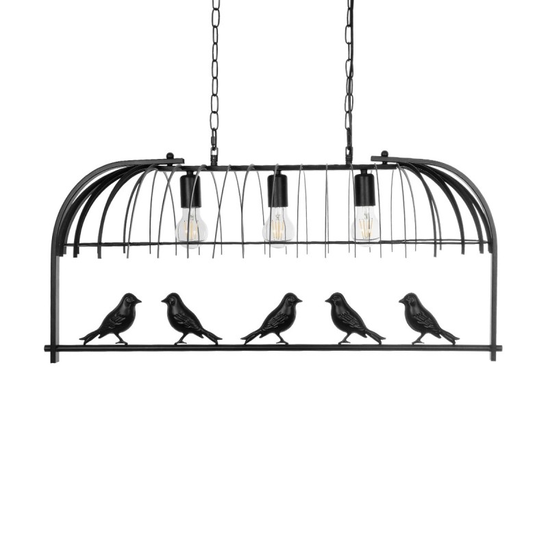 GloboStar® NEST 01646 Vintage Κρεμαστό Φωτιστικό Φιγούρα Τρίφωτο 3 x E27 IP20 Μαύρο Μέταλλο με Πράσινο Πλαστικό - Μ85.5 x Π37.5 x Y38cm