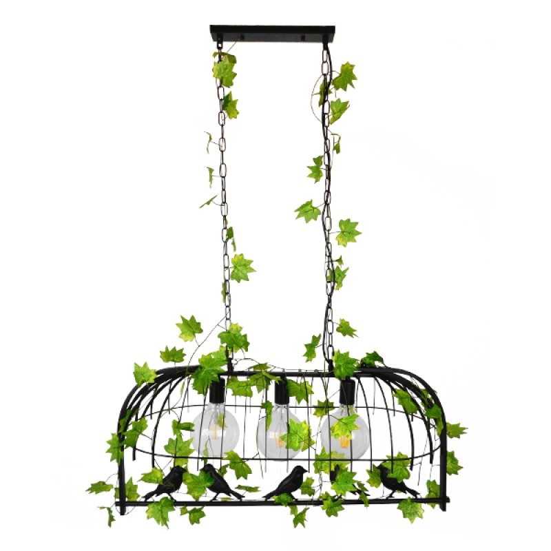 GloboStar® NEST 01646 Vintage Κρεμαστό Φωτιστικό Φιγούρα Τρίφωτο 3 x E27 IP20 Μαύρο Μέταλλο με Πράσινο Πλαστικό - Μ85.5 x Π37.5 x Y38cm