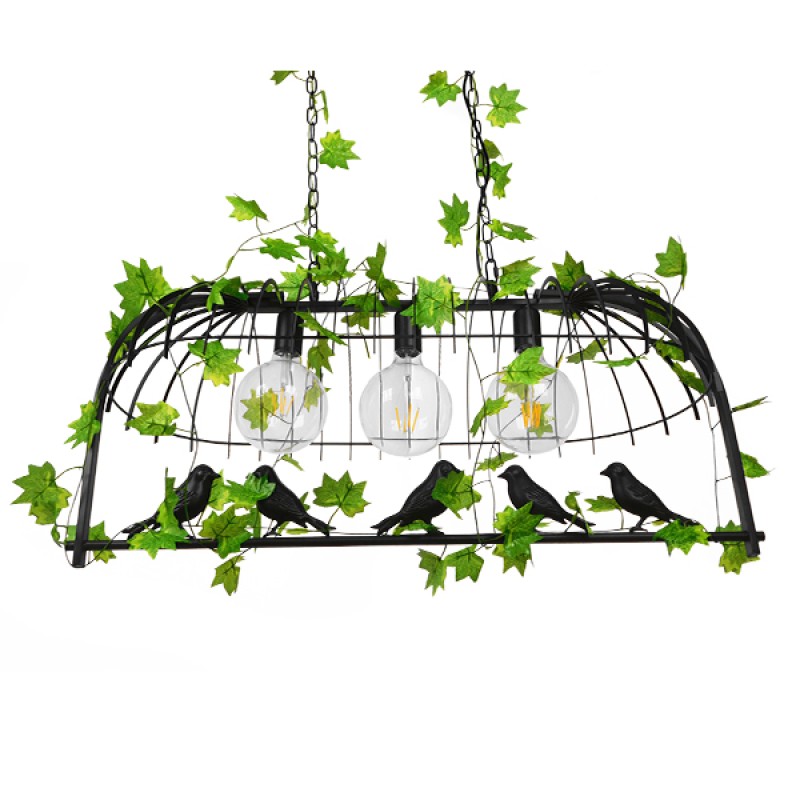 GloboStar® NEST 01646 Vintage Κρεμαστό Φωτιστικό Φιγούρα Τρίφωτο 3 x E27 IP20 Μαύρο Μέταλλο με Πράσινο Πλαστικό - Μ85.5 x Π37.5 x Y38cm