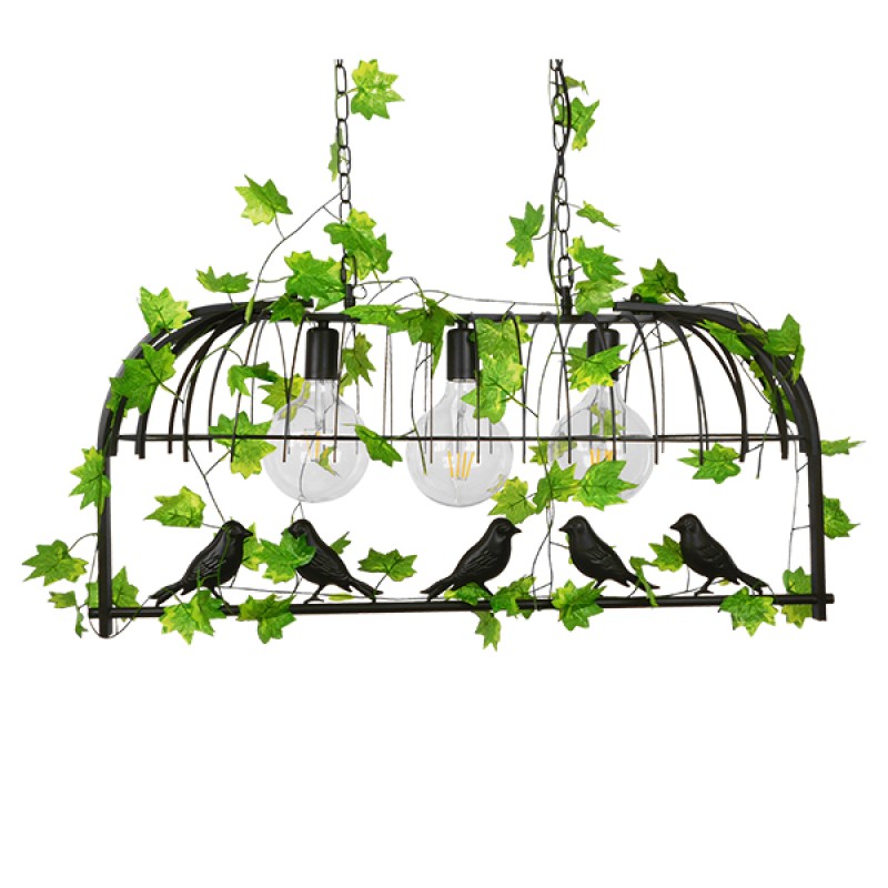 GloboStar® NEST 01646 Vintage Κρεμαστό Φωτιστικό Φιγούρα Τρίφωτο 3 x E27 IP20 Μαύρο Μέταλλο με Πράσινο Πλαστικό - Μ85.5 x Π37.5 x Y38cm