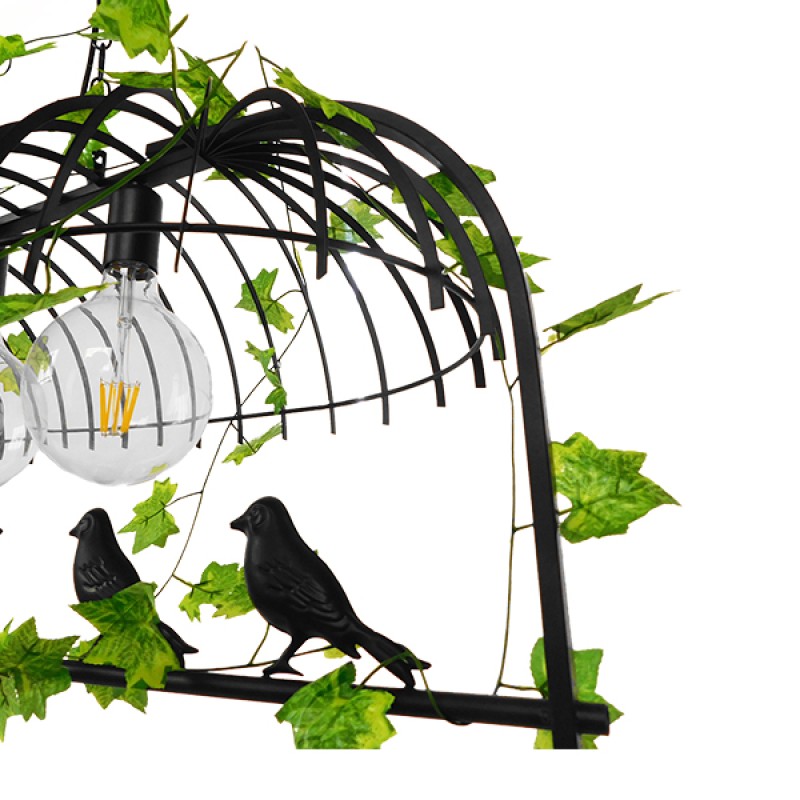 GloboStar® NEST 01646 Vintage Κρεμαστό Φωτιστικό Φιγούρα Τρίφωτο 3 x E27 IP20 Μαύρο Μέταλλο με Πράσινο Πλαστικό - Μ85.5 x Π37.5 x Y38cm