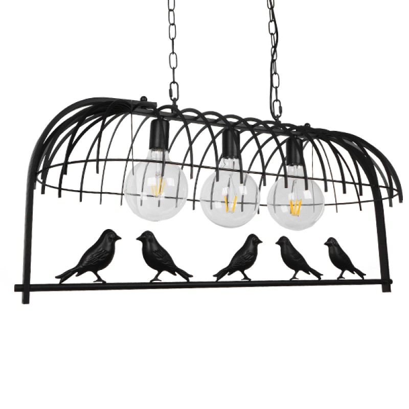 GloboStar® NEST 01646 Vintage Κρεμαστό Φωτιστικό Φιγούρα Τρίφωτο 3 x E27 IP20 Μαύρο Μέταλλο με Πράσινο Πλαστικό - Μ85.5 x Π37.5 x Y38cm