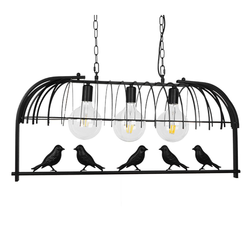 GloboStar® NEST 01646 Vintage Κρεμαστό Φωτιστικό Φιγούρα Τρίφωτο 3 x E27 IP20 Μαύρο Μέταλλο με Πράσινο Πλαστικό - Μ85.5 x Π37.5 x Y38cm