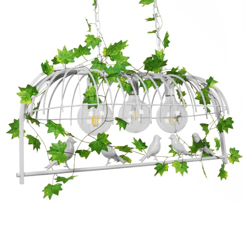 GloboStar® NEST 01647 Vintage Κρεμαστό Φωτιστικό Φιγούρα Τρίφωτο 3 x E27 IP20 Λευκό Μέταλλο με Πράσινο Πλαστικό - Μ85.5 x Π37.5 x Y38cm