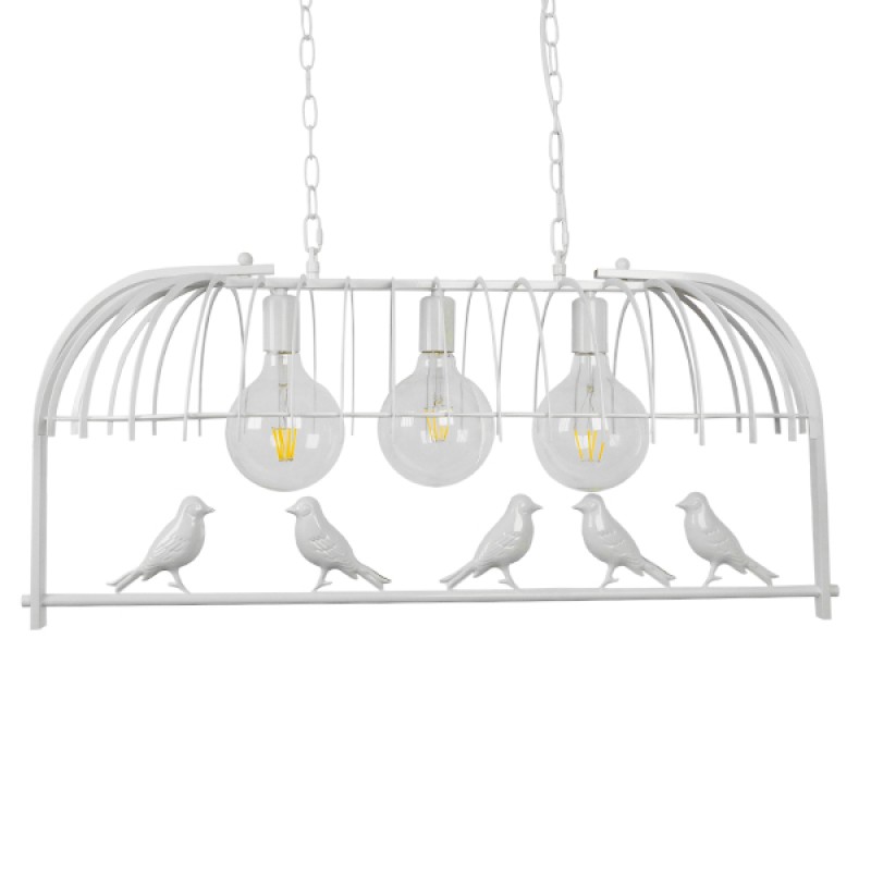 GloboStar® NEST 01647 Vintage Κρεμαστό Φωτιστικό Φιγούρα Τρίφωτο 3 x E27 IP20 Λευκό Μέταλλο με Πράσινο Πλαστικό - Μ85.5 x Π37.5 x Y38cm