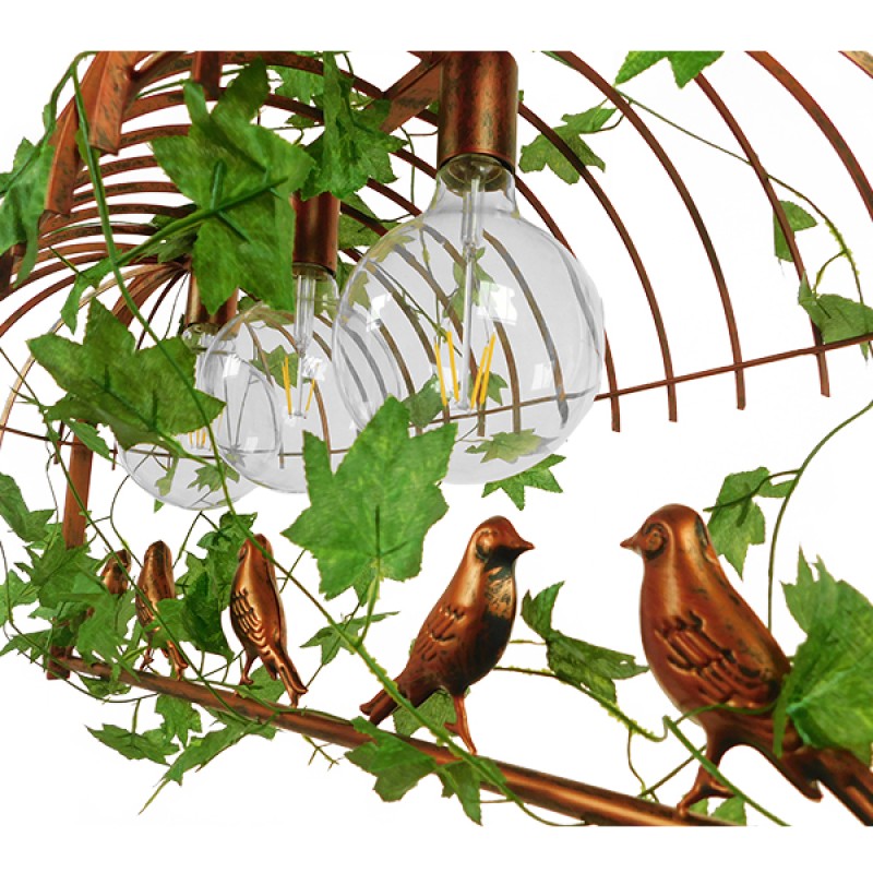 GloboStar® NEST 01648 Vintage Κρεμαστό Φωτιστικό Φιγούρα Τρίφωτο 3 x E27 IP20 Χάλκινο Μέταλλο με Πράσινο Πλαστικό - Μ85.5 x Π37.5 x Y38cm