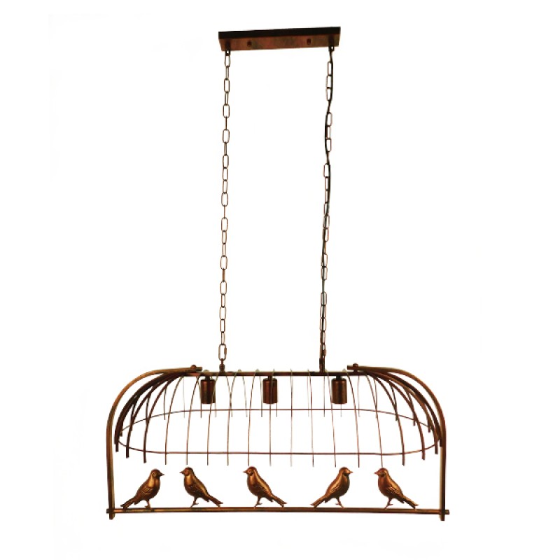 GloboStar® NEST 01648 Vintage Κρεμαστό Φωτιστικό Φιγούρα Τρίφωτο 3 x E27 IP20 Χάλκινο Μέταλλο με Πράσινο Πλαστικό - Μ85.5 x Π37.5 x Y38cm