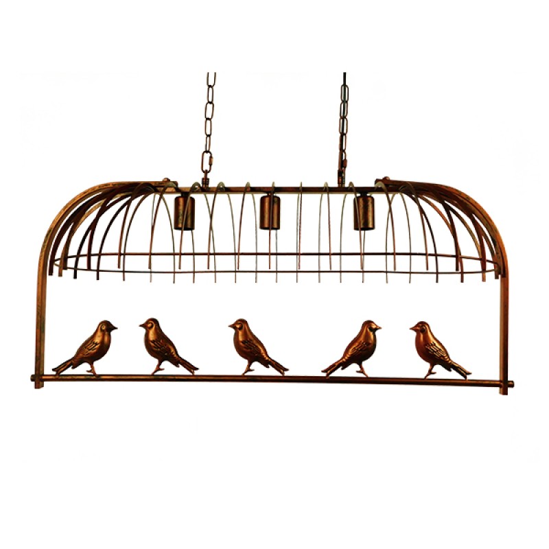 GloboStar® NEST 01648 Vintage Κρεμαστό Φωτιστικό Φιγούρα Τρίφωτο 3 x E27 IP20 Χάλκινο Μέταλλο με Πράσινο Πλαστικό - Μ85.5 x Π37.5 x Y38cm