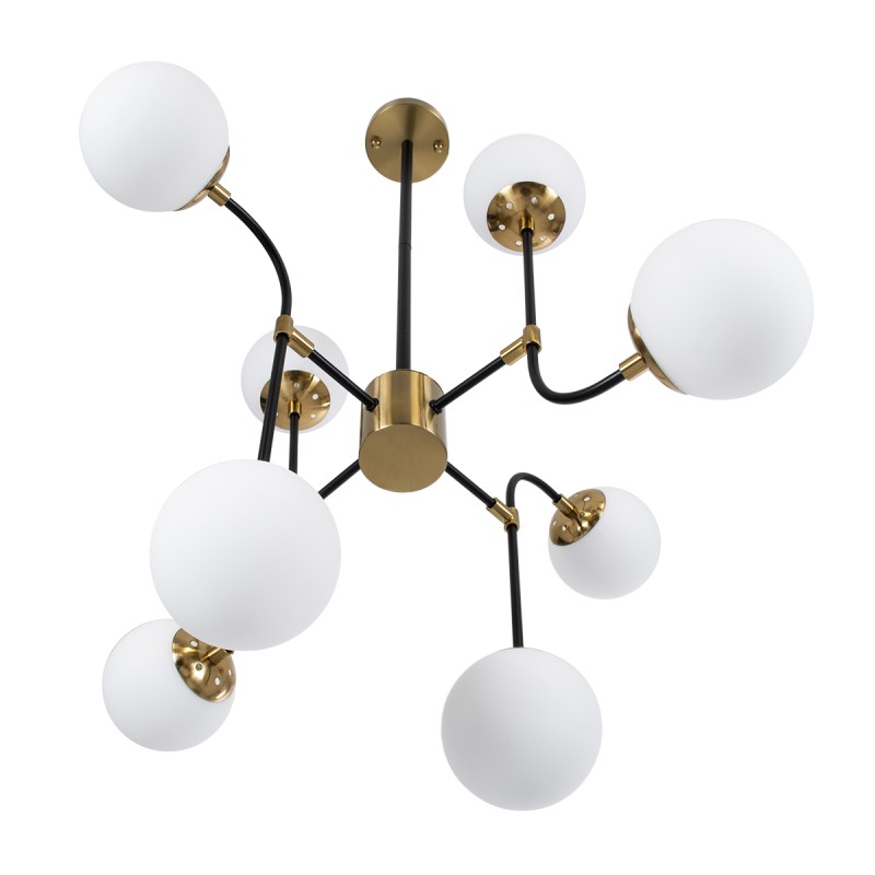 GloboStar® STARDUST 01649 Vintage Φωτιστικό Οροφής Πλέγμα Πολύφωτο 8 x E27 IP20 Μαύρο & Χρυσό Μέταλλο με Λευκό Γυαλί - Μ75 x Π75 x Υ100cm