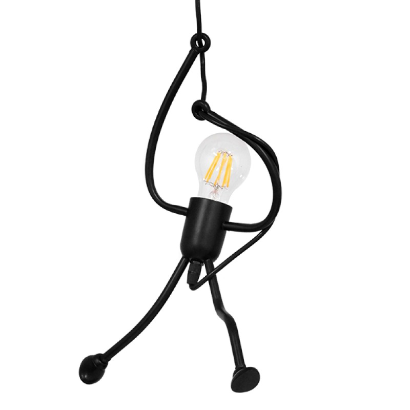 GloboStar® LITTLE MAN 01652 Μοντέρνο Κρεμαστό Φωτιστικό Φιγούρα Μονόφωτο 1 x E27 IP20 Μαύρο Μέταλλο - Μ20 x Π20 x Υ40cm