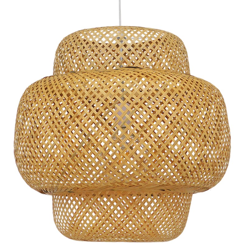 GloboStar® MALDIVES 01657 Boho Κρεμαστό Φωτιστικό Πλέγμα Μονόφωτο 1 x E27 IP20 Μπεζ Ξύλο - Μ56 x Π56 x Υ54cm