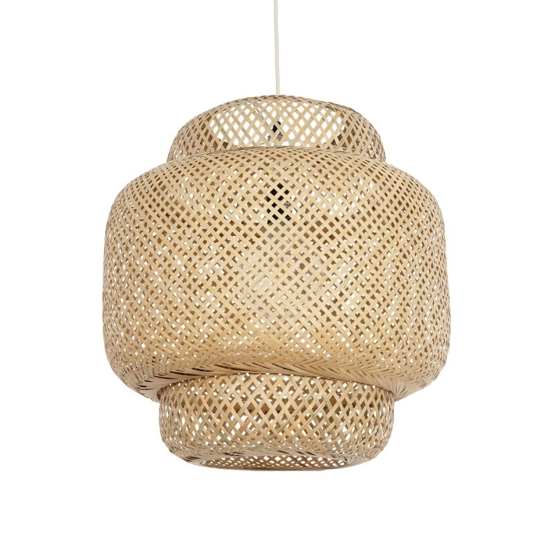 GloboStar® MALDIVES 01657 Boho Κρεμαστό Φωτιστικό Πλέγμα Μονόφωτο 1 x E27 IP20 Μπεζ Ξύλο - Μ56 x Π56 x Υ54cm