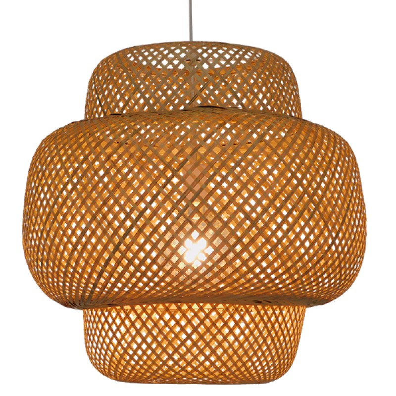 GloboStar® MALDIVES 01657 Boho Κρεμαστό Φωτιστικό Πλέγμα Μονόφωτο 1 x E27 IP20 Μπεζ Ξύλο - Μ56 x Π56 x Υ54cm