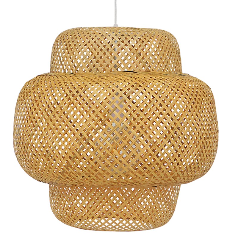 GloboStar® MALDIVES 01657 Boho Κρεμαστό Φωτιστικό Πλέγμα Μονόφωτο 1 x E27 IP20 Μπεζ Ξύλο - Μ56 x Π56 x Υ54cm