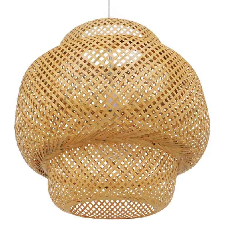 GloboStar® MALDIVES 01657 Boho Κρεμαστό Φωτιστικό Πλέγμα Μονόφωτο 1 x E27 IP20 Μπεζ Ξύλο - Μ56 x Π56 x Υ54cm