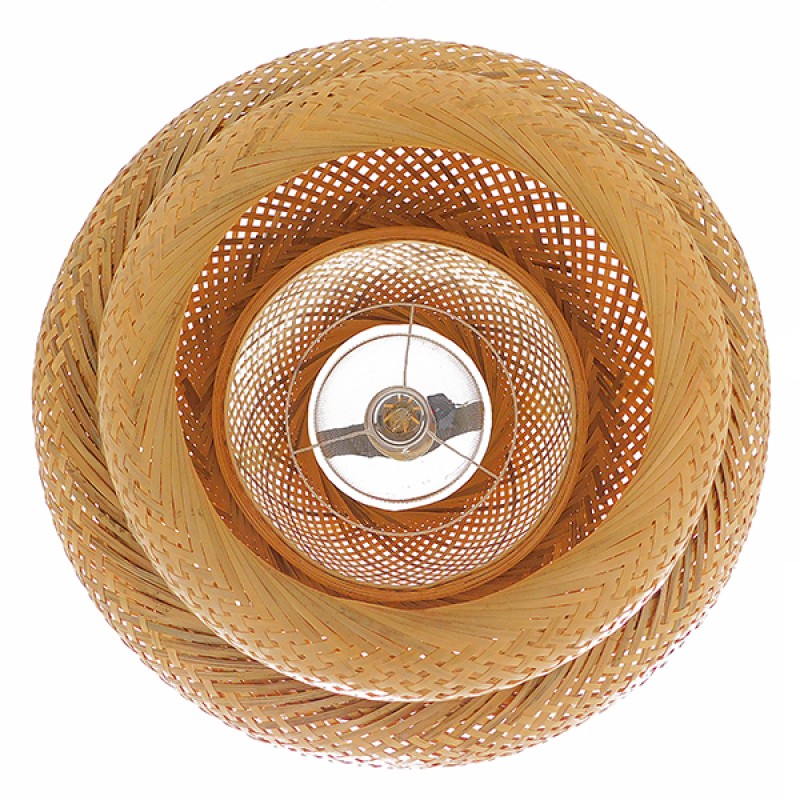 GloboStar® MALDIVES 01657 Boho Κρεμαστό Φωτιστικό Πλέγμα Μονόφωτο 1 x E27 IP20 Μπεζ Ξύλο - Μ56 x Π56 x Υ54cm