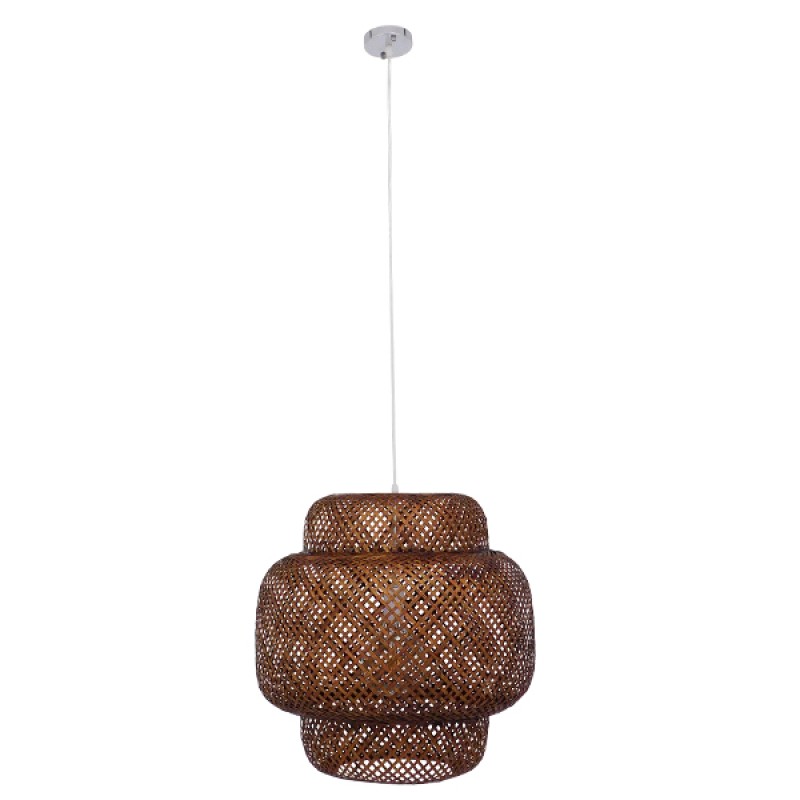 GloboStar® MALDIVES 01658 Boho Κρεμαστό Φωτιστικό Πλέγμα Μονόφωτο 1 x E27 IP20 Καφέ Ξύλο - Μ56 x Π56 x Υ54cm