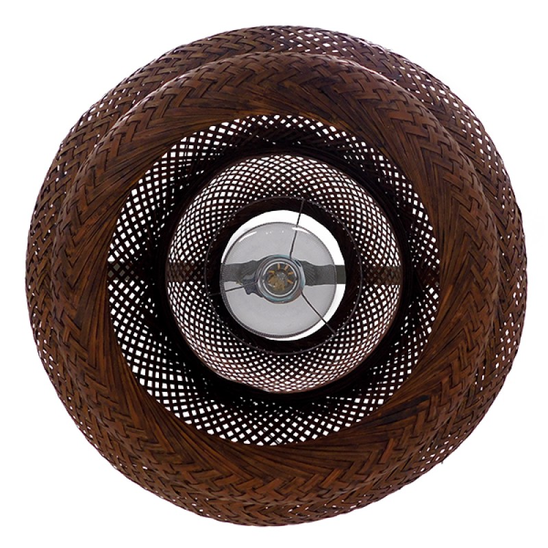 GloboStar® MALDIVES 01658 Boho Κρεμαστό Φωτιστικό Πλέγμα Μονόφωτο 1 x E27 IP20 Καφέ Ξύλο - Μ56 x Π56 x Υ54cm