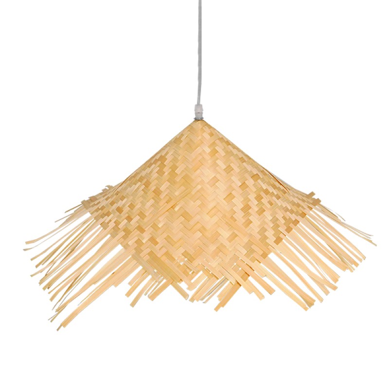 GloboStar® RICEHAT 01666 Boho Κρεμαστό Φωτιστικό Καμπάνα Μονόφωτο 1 x E27 IP20 Μπέζ Ξύλο - Μ70 x Π70 x Y25cm