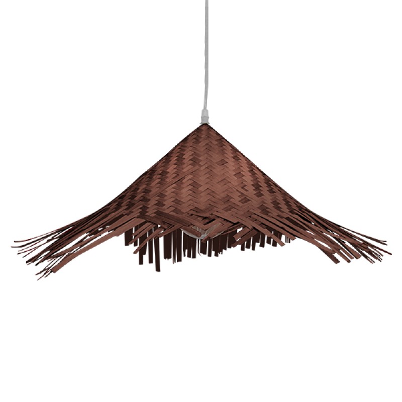 GloboStar® RICEHAT 01667 Boho Κρεμαστό Φωτιστικό Καμπάνα Μονόφωτο 1 x E27 IP20 Καφέ Ξύλο - Μ70 x Π70 x Y25cm