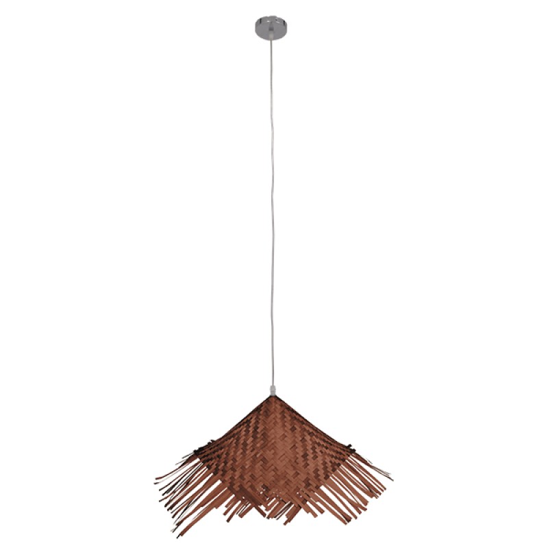 GloboStar® RICEHAT 01667 Boho Κρεμαστό Φωτιστικό Καμπάνα Μονόφωτο 1 x E27 IP20 Καφέ Ξύλο - Μ70 x Π70 x Y25cm