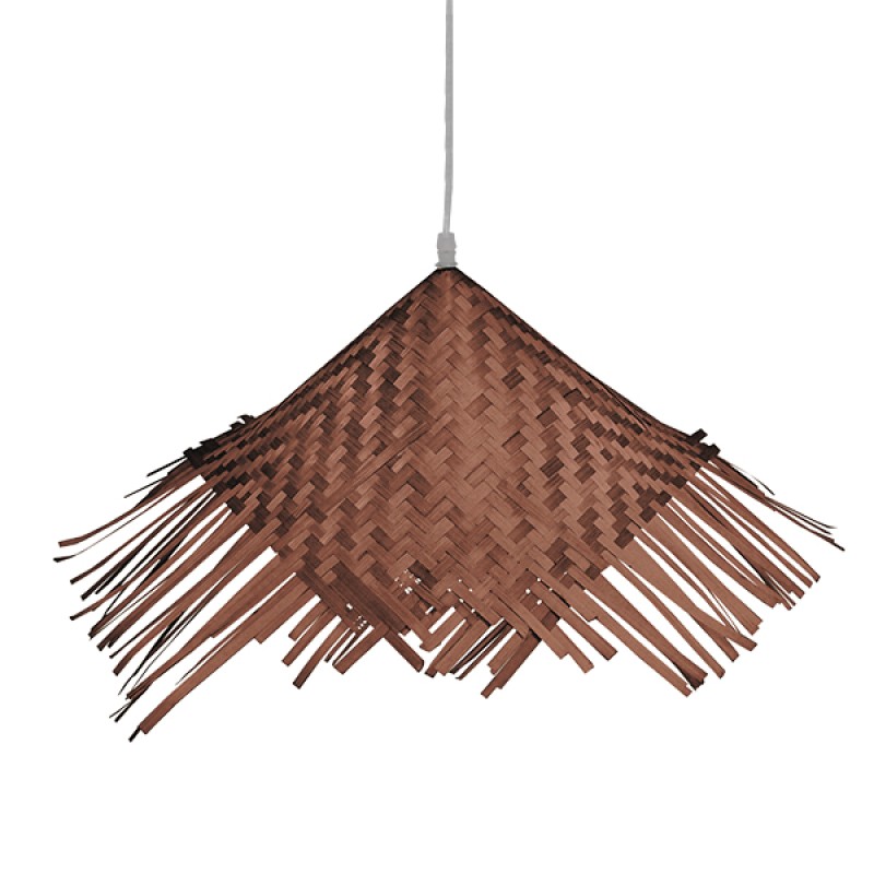 GloboStar® RICEHAT 01667 Boho Κρεμαστό Φωτιστικό Καμπάνα Μονόφωτο 1 x E27 IP20 Καφέ Ξύλο - Μ70 x Π70 x Y25cm