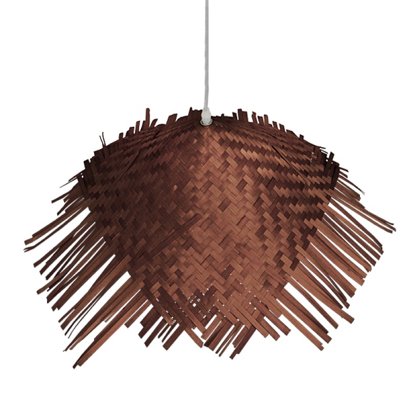 GloboStar® RICEHAT 01667 Boho Κρεμαστό Φωτιστικό Καμπάνα Μονόφωτο 1 x E27 IP20 Καφέ Ξύλο - Μ70 x Π70 x Y25cm