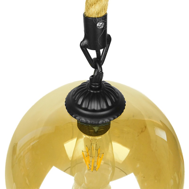 GloboStar® LENHAM 01668 Μοντέρνο Κρεμαστό Φωτιστικό Μπάλα Μονόφωτο 1 x E27 IP20 Μπεζ Σχοινί με Μελί Γυαλί - Μ25 x Π25 x Y25cm