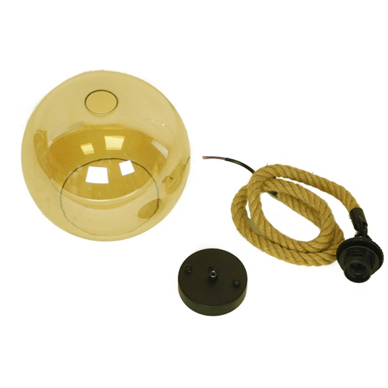 GloboStar® LENHAM 01668 Μοντέρνο Κρεμαστό Φωτιστικό Μπάλα Μονόφωτο 1 x E27 IP20 Μπεζ Σχοινί με Μελί Γυαλί - Μ25 x Π25 x Y25cm