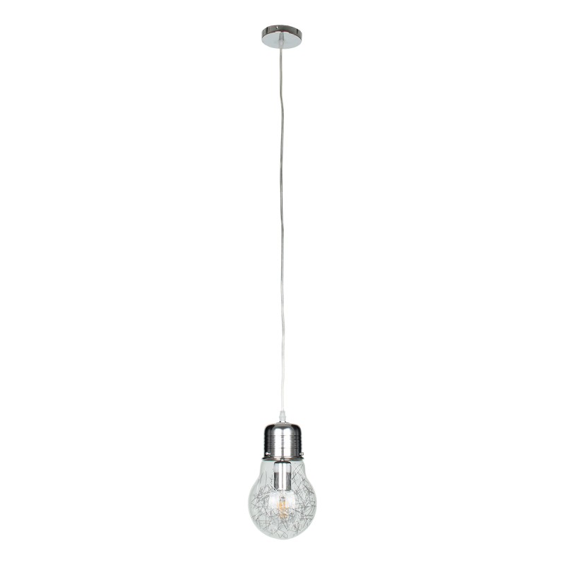 GloboStar® LAMP 01676 Μοντέρνο Κρεμαστό Φωτιστικό Φιγούρα Μονόφωτο 1 x E27 IP20 Ασημί Μέταλλο με Διάφανο Γυαλί - Μ15 x Π15 x Υ27cm