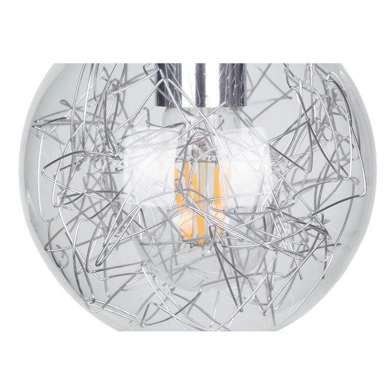 GloboStar® LAMP 01676 Μοντέρνο Κρεμαστό Φωτιστικό Φιγούρα Μονόφωτο 1 x E27 IP20 Ασημί Μέταλλο με Διάφανο Γυαλί - Μ15 x Π15 x Υ27cm