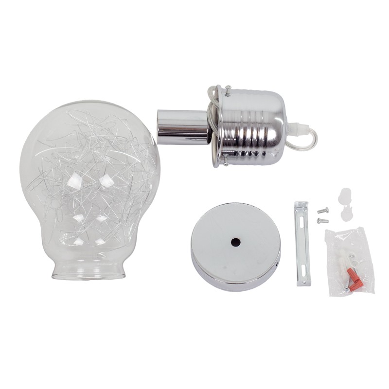 GloboStar® LAMP 01676 Μοντέρνο Κρεμαστό Φωτιστικό Φιγούρα Μονόφωτο 1 x E27 IP20 Ασημί Μέταλλο με Διάφανο Γυαλί - Μ15 x Π15 x Υ27cm