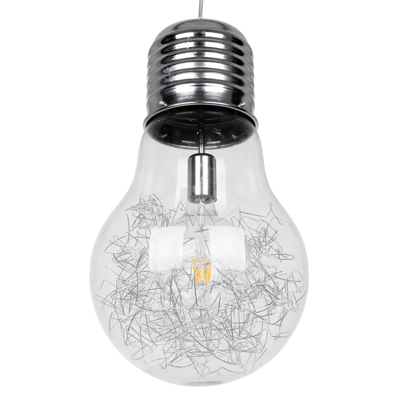 GloboStar® LAMP 01677 Μοντέρνο Κρεμαστό Φωτιστικό Φιγούρα Μονόφωτο 1 x E27 IP20 Ασημί Μέταλλο με Διάφανο Γυαλί - Μ30 x Π30 x Υ52cm
