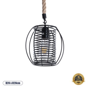 GLOBOSTAR® ORVAL 01689 Μοντέρνο Κρεμαστό Φωτιστικό Οροφής με Ντουί 1 x E27 AC 220-240V IP20 - Μαύρο & Μπεζ - Μ20 x Π20 x Υ20cm