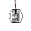 GloboStar® ORVAL 01689 Μοντέρνο Κρεμαστό Φωτιστικό Πλέγμα Μονόφωτο 1 x E27 IP20 Μαύρο Μέταλλο με Μπεζ Σχοινί - Μ20 x Π20 x Υ20cm