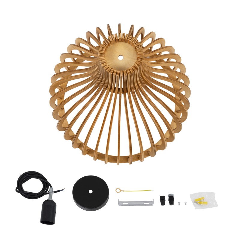 GloboStar® SCANDINAVIA 01697 Μοντέρνο Κρεμαστό Φωτιστικό Πλέγμα Μονόφωτο 1 x E27 IP20 Μπεζ Ξύλο - Μ35 x Π35 x Υ35cm