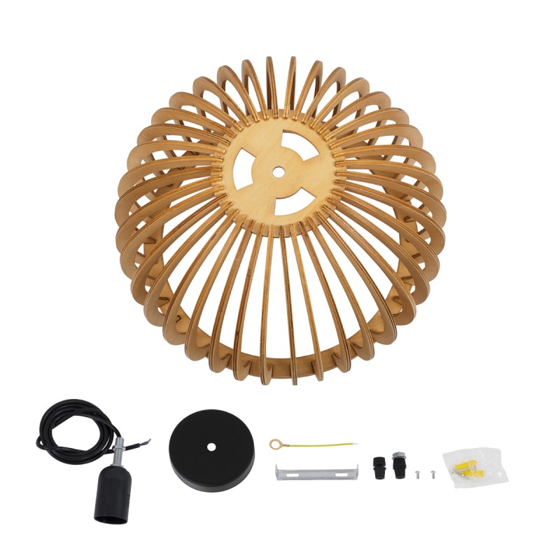 GloboStar® SCANDINAVIA 01698 Μοντέρνο Κρεμαστό Φωτιστικό Πλέγμα Μονόφωτο 1 x E27 IP20 Μπεζ Ξύλο - Μ33 x Π33 x Υ20cm