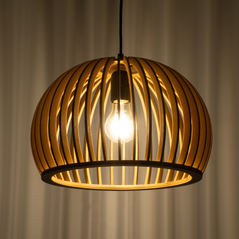 GloboStar® SCANDINAVIA 01698 Μοντέρνο Κρεμαστό Φωτιστικό Πλέγμα Μονόφωτο 1 x E27 IP20 Μπεζ Ξύλο - Μ33 x Π33 x Υ20cm