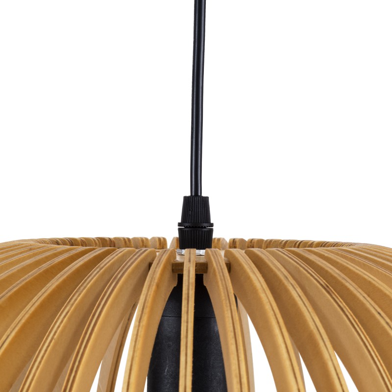 GloboStar® SCANDINAVIA 01698 Μοντέρνο Κρεμαστό Φωτιστικό Πλέγμα Μονόφωτο 1 x E27 IP20 Μπεζ Ξύλο - Μ33 x Π33 x Υ20cm