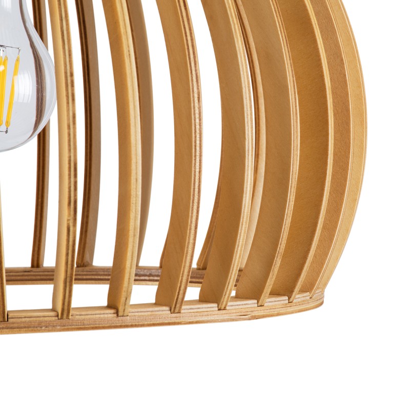 GloboStar® SCANDINAVIA 01698 Μοντέρνο Κρεμαστό Φωτιστικό Πλέγμα Μονόφωτο 1 x E27 IP20 Μπεζ Ξύλο - Μ33 x Π33 x Υ20cm