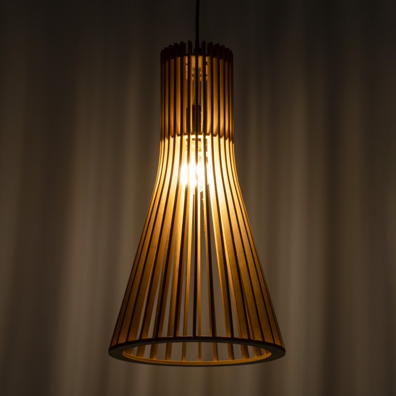 GloboStar® SCANDINAVIA 01700 Boho Κρεμαστό Φωτιστικό Πλέγμα Μονόφωτο 1 x E27 IP20 Μπεζ Ξύλο - Μ25 x Π25 x Y45cm