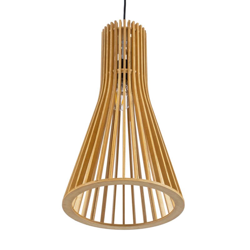 GloboStar® SCANDINAVIA 01700 Boho Κρεμαστό Φωτιστικό Πλέγμα Μονόφωτο 1 x E27 IP20 Μπεζ Ξύλο - Μ25 x Π25 x Y45cm