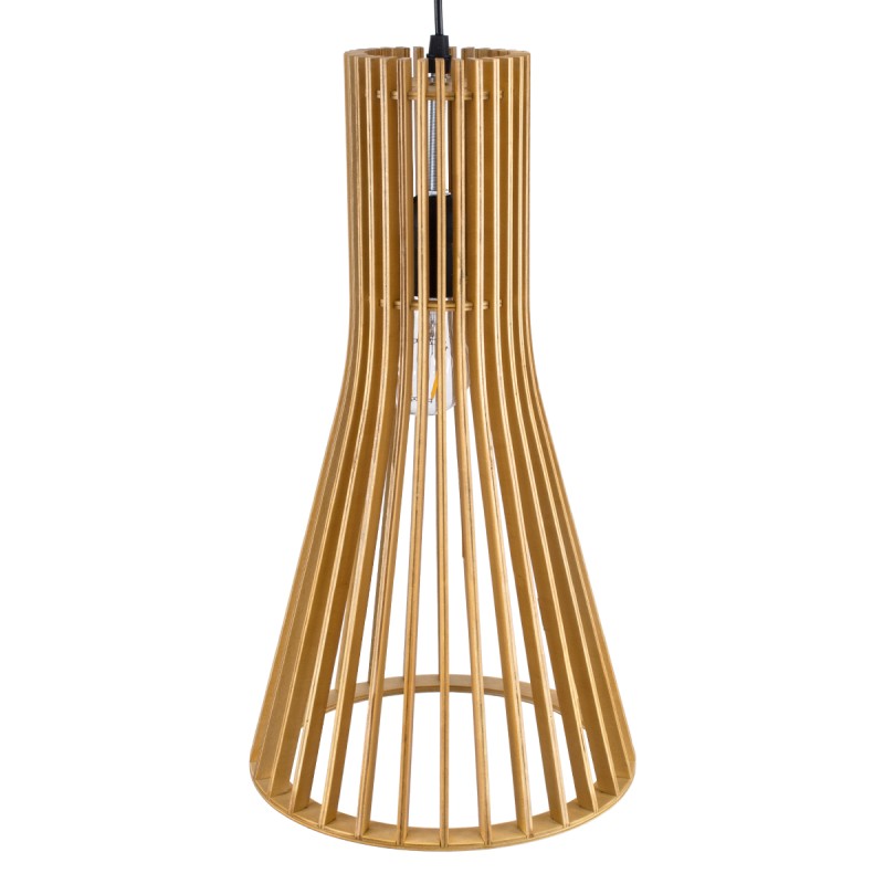 GloboStar® SCANDINAVIA 01700 Boho Κρεμαστό Φωτιστικό Πλέγμα Μονόφωτο 1 x E27 IP20 Μπεζ Ξύλο - Μ25 x Π25 x Y45cm