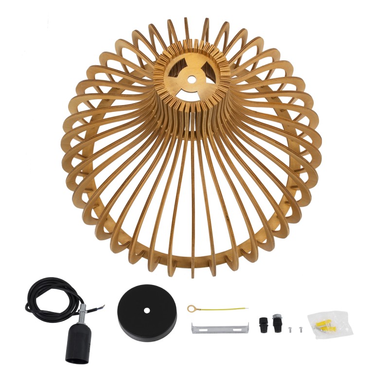 GloboStar® SCANDINAVIA 01701 Μοντέρνο Κρεμαστό Φωτιστικό Πλέγμα Μονόφωτο 1 x E27 IP20 Μπεζ Ξύλο - Μ45 x Π45 x Y45cm